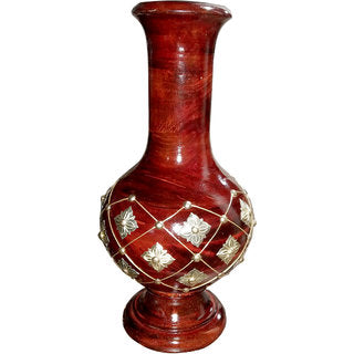 Wooden Flower Pot/Vase Stand with Brass Work