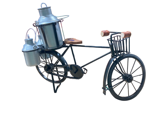 Antique Wood and Wrought Iron Mini Milkman Cycle | Showpiece for Living Room | Toy Gifts Showcase Display Home Desktop Decor | Toy & Gift for Decoration - Black