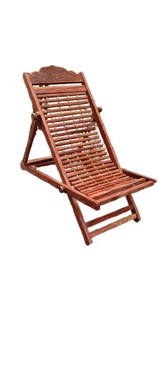Portable Folding Sheesham Wood Easy Chair Contemporary Style Open Back Relaxing Chair for Living Room Bedroom and Outdoor Brown
