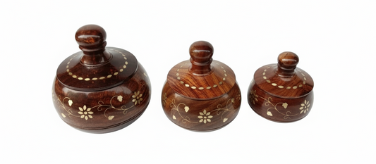 Brown Wooden Round Storage Container Set