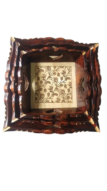 Premium Wooden Tray Set of 3 – Multipurpose Serving Trays for Tea, Coffee, Snacks & Décor