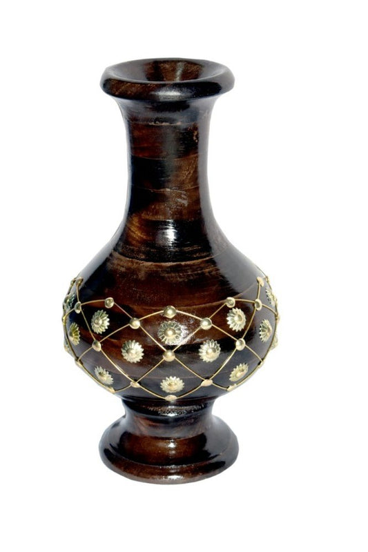 Wooden Flower Pot/Vase Stand with Brass Work