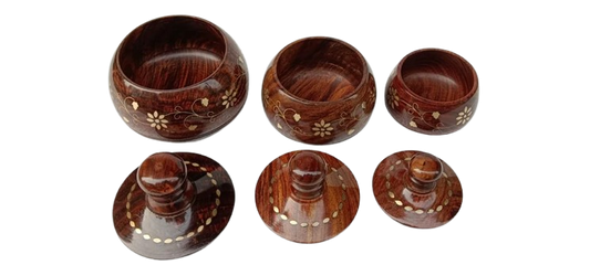 Brown Wooden Round Storage Container Set