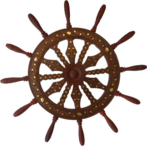 Wooden Ship Wheel Wall Hanging Showpiece for Home (Brown_Set of 3)